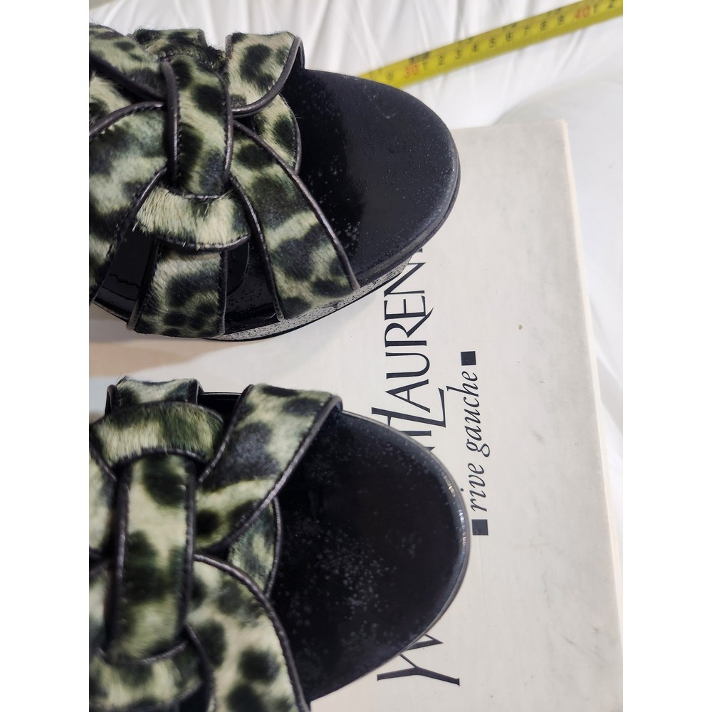YSL Saint Laurent Women Size 38.5 Tribute 75 Sandal Heels‎ Leopard Print Grey - Picture 11 of 16